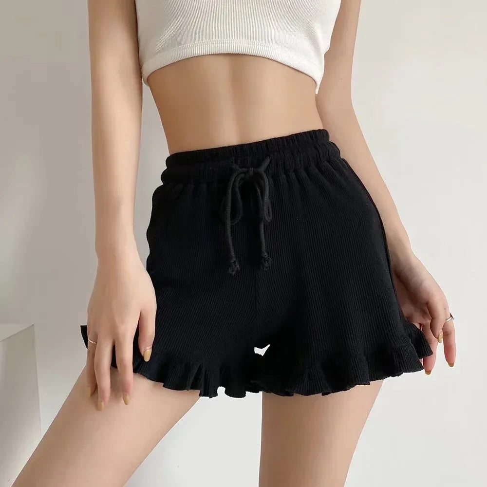 Ruffled Shorts Y2K Solid Higt Waist Comfortable Loose Short Pants Casual Streetwear Chic Clothing