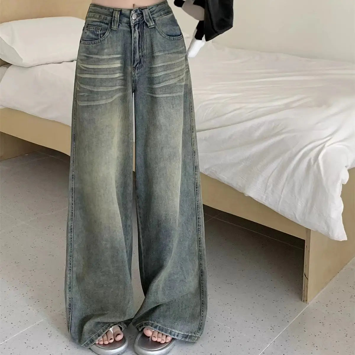 Y2K Loose Straight Leg Jeans Trousers Baggy Wide Fit Casual High Waist Retro Washed Vintage Style jeans Jeans