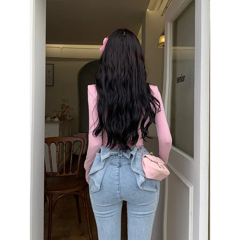 Three-dimensional butterfly jeans with a sense of design, high waist