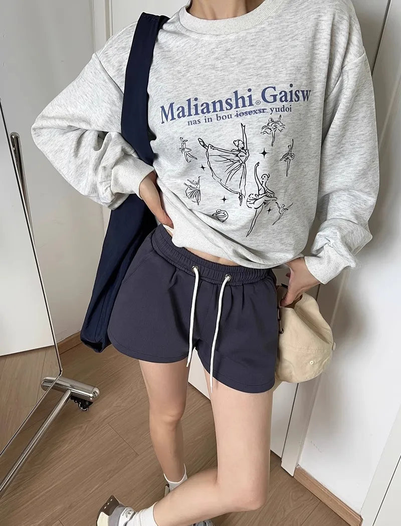 Loose Shorts Solid Pocket Retro Y2K Sportwear Wide Leg Pants Casual Streetwear Joggers Trousers