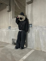 /Y2k Harajuku Faux Fur Collar Hoodies Clothes Graphic Hip Hop Punk Gothic Zip Up Hoodies new