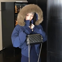 Solid Color Fur Collar Zipper Parka Jacketable Simple Trendy Zipper Short Jacket Harajuku Y2k Zipper Short Jacket