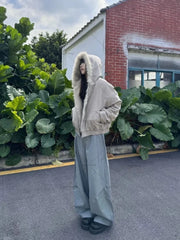 Y2K American Black Retro Wool Collar Thickened Cotton Jacket