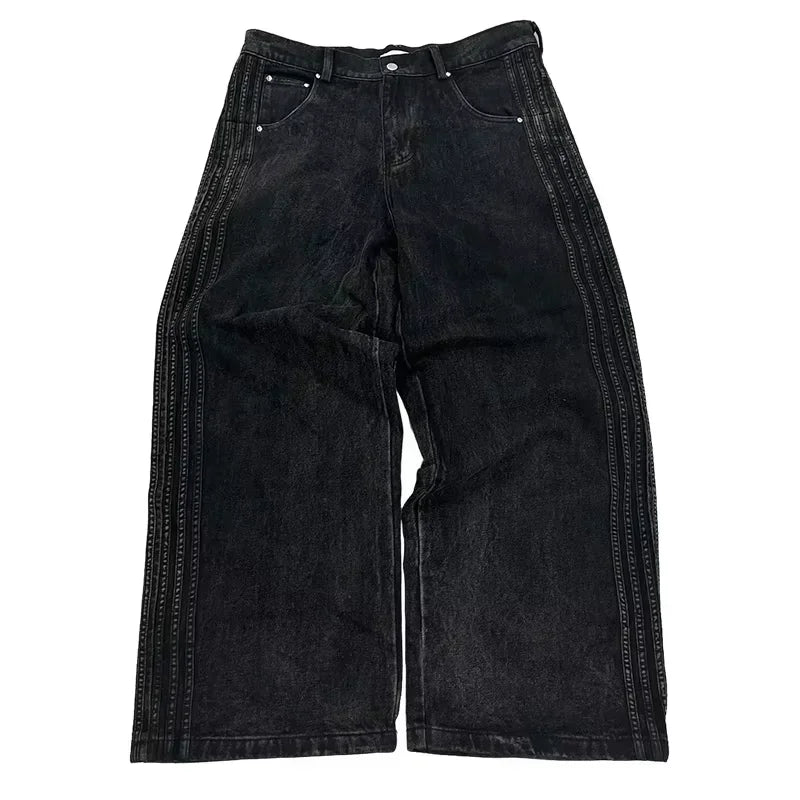 Y2K Baggy Jeans Embroidered Striped Harajuku Sweatpants Hip Hop streetwear Casual wide leg Denim Pants