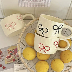 Bow mug girls high value home breakfast cup office ceramic cup niche water cup couple cup