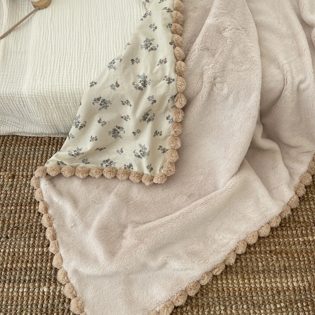 Warm Baby Blanket Pompom Blush Sprigs