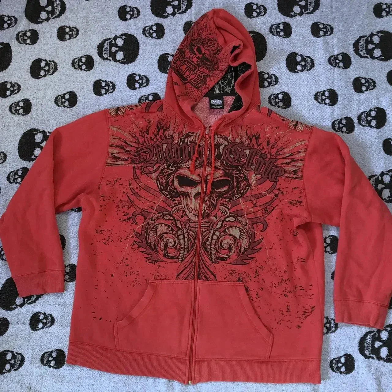 Gothic Oversized Letter Embroidered Patch Zipper Hoodie Y2K Harajuku Vintage Hip Hop Casual Couple Sweatshirt