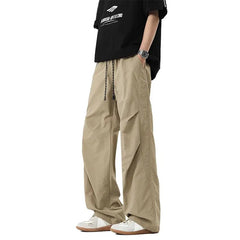 Trendy Loose Work Pants Ins Versatile Straight Tube Sports Micro Elastic Parachute Pants Drawstring Casual Pants