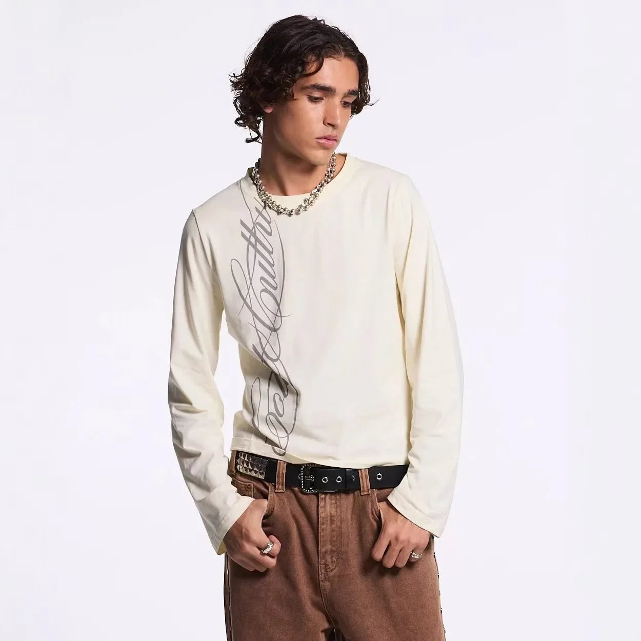 Y2K American Black Letter Pattern Printed Long-Sleeved Casual