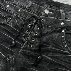 Y2K Retro jeans damaged washed holes Gothic style jeans trend double waisted Add nails long flared pants