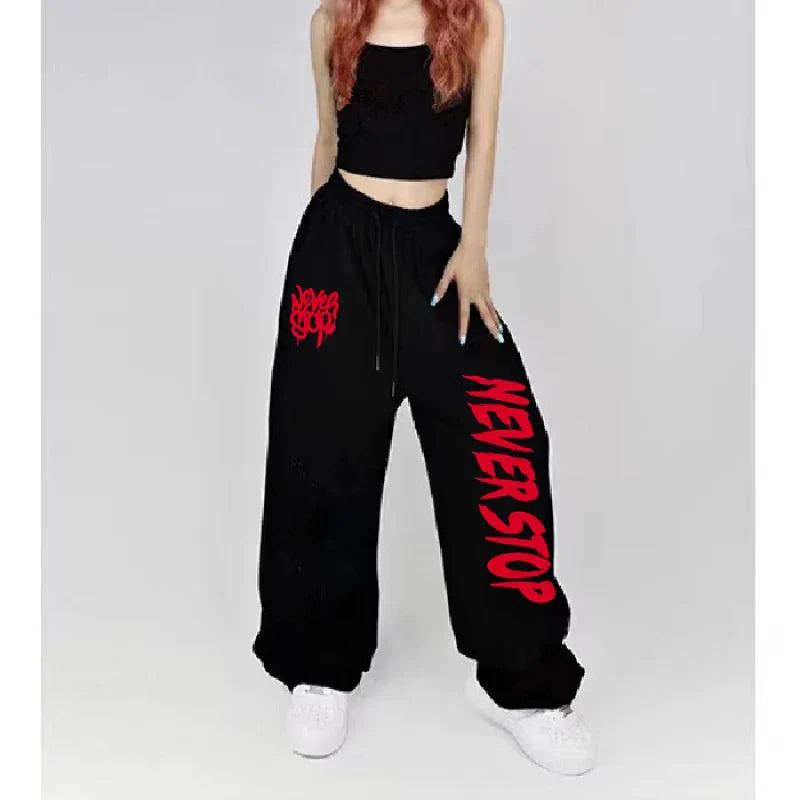 Black White Drawstring Design Sweatpants Street Dance Hip-hop Sports Pants
