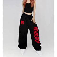 Black White Drawstring Design Sweatpants Street Dance Hip-hop Sports Pants