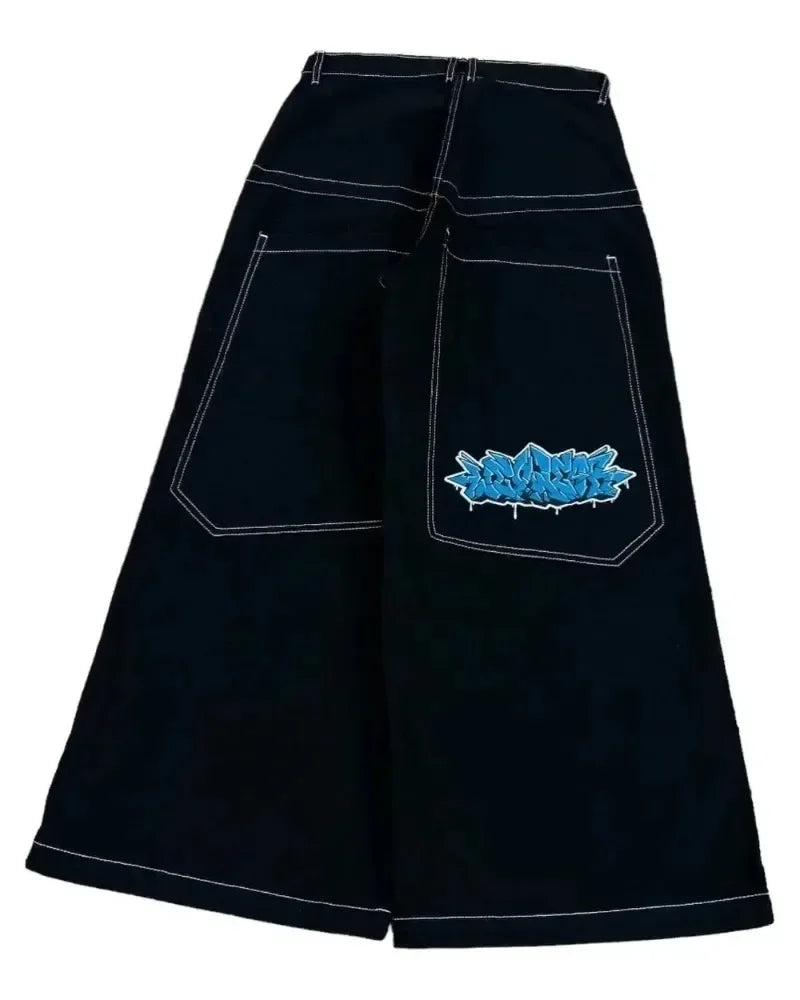 Y2K Loose Jeans Retro Pattern Embroidery Hip Hop American Harajuku Street Clothing Wide Legs Jeans