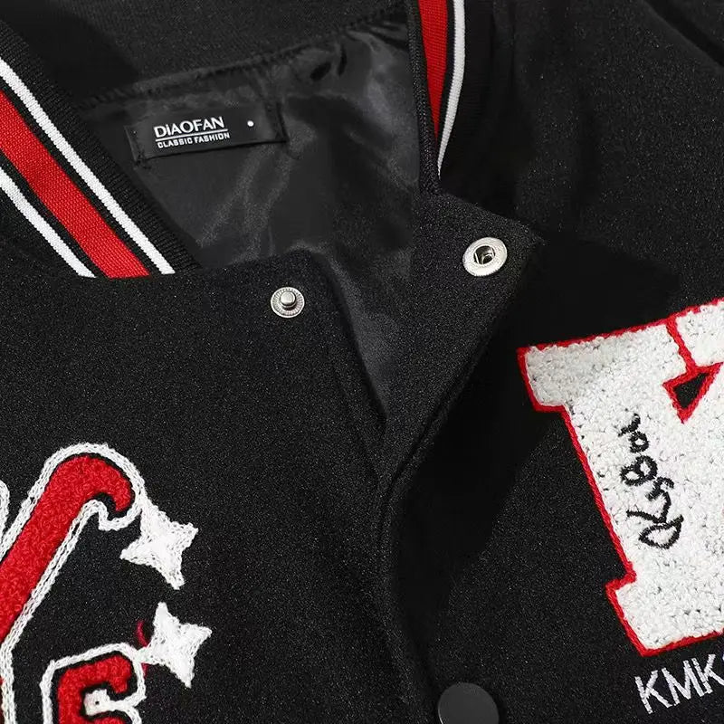 American Letter Flocking Baseball Uniform Jacket Y2K Retro Vintage Lovers Motorcycle