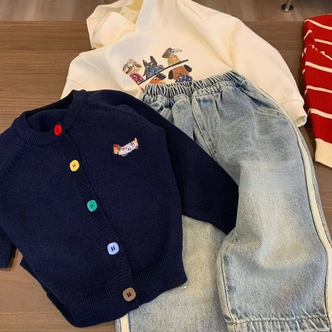 Boys Children's Denim Overalls Loose Casual Pants Girls Wide Leg Jeans Kids Straight Denim Trousers