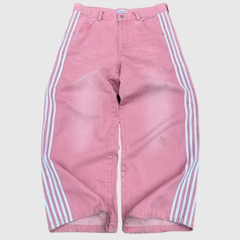 Y2K Baggy Jeans Embroidered Striped Harajuku Sweatpants Hip Hop streetwear Casual wide leg Denim Pants