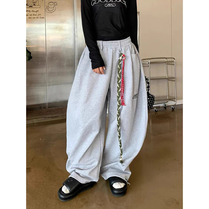 Gray Baggy Letter Print Sweatpants Oversize Dance Pants Harajuku 90s Style Vintage Y2k Hip Hop Wide Leg Trousers