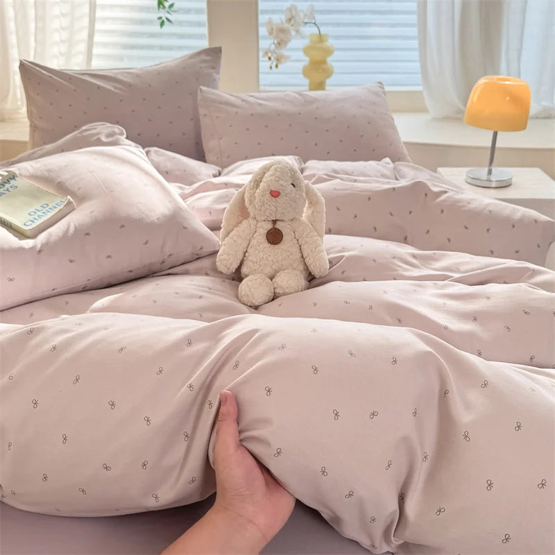 Bonenjoy Pink Flower Duvet Cover Sets Washed Polyester Super Soft Bed Cover Sets Single/Queen/King Quilt Cover with Pillowcase
