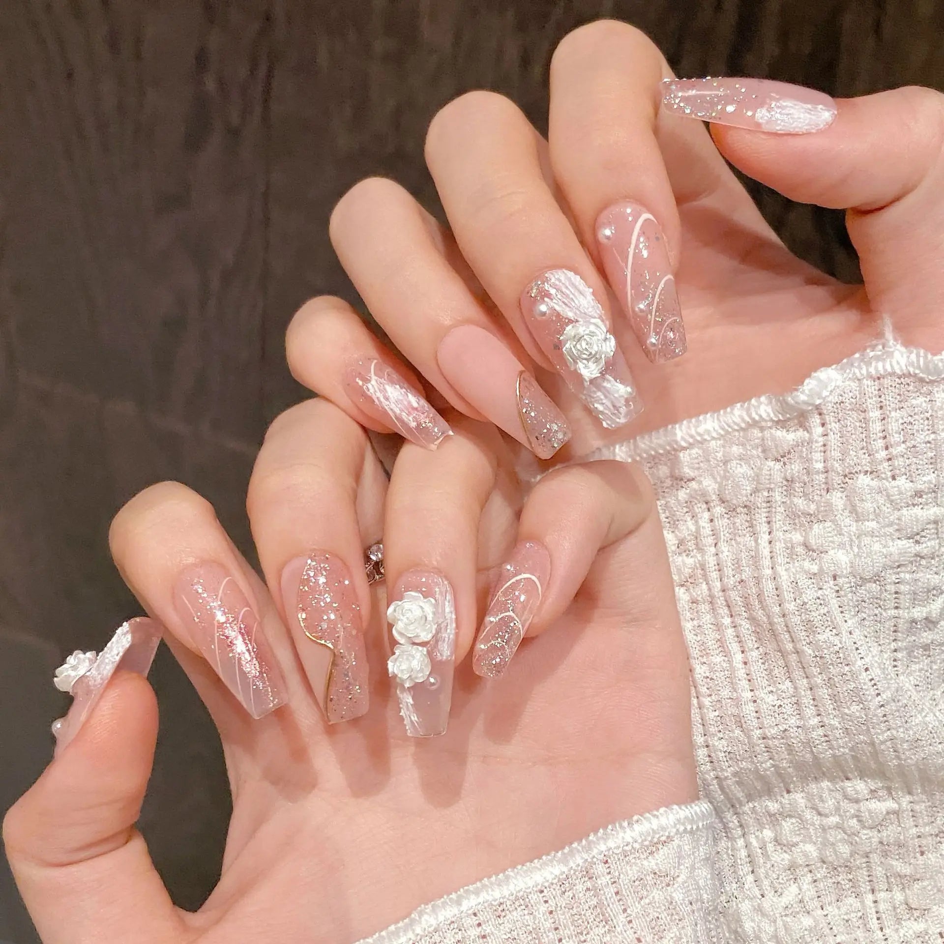 10pcs Simple Handmade Fake Nail Tip Gradient Pink Design False Nail Art Reusable French Cat's Eye Mid-length Oval Press on Nails