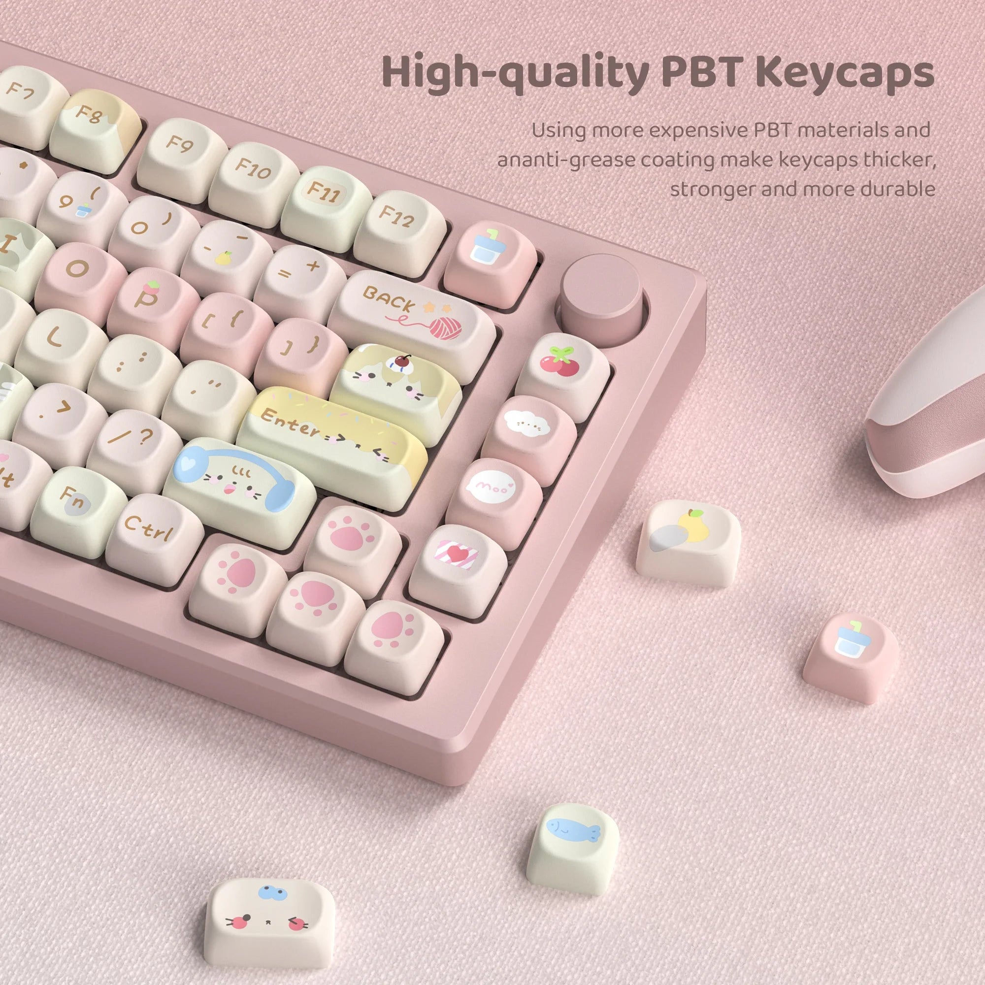 Pink Cat Dye Sublimation PBT Keycaps 136 Keys MOA Profile Keyboard Keycaps