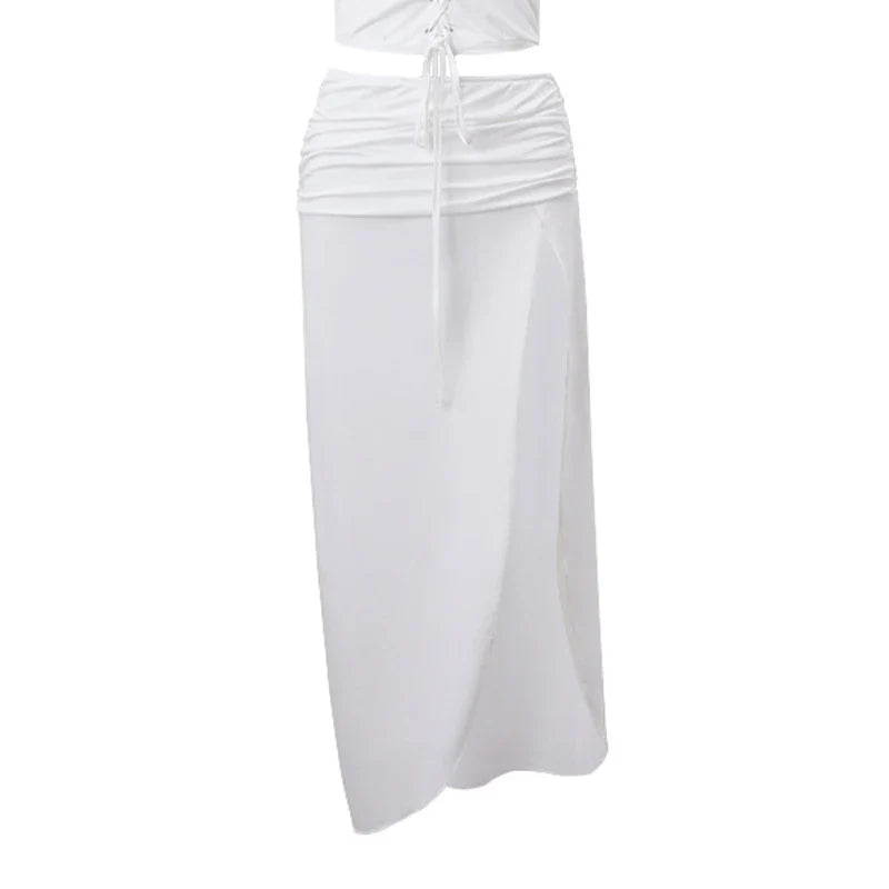 Y2K Long Skirt Clothes Solid Color Ruched Waist Side Split Skirt Skirt Evening Party Skirts Streetwear