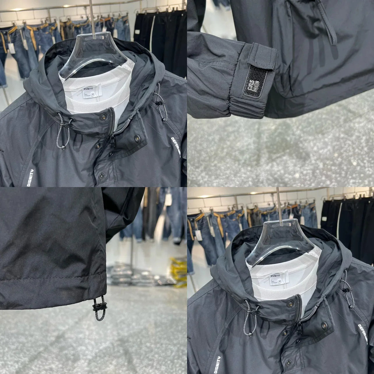 Long Sleeve Hooded Jacket Casual Outerwear with Zipper Pockets Outdoor Work Jacket Bomber Baseball Jacket