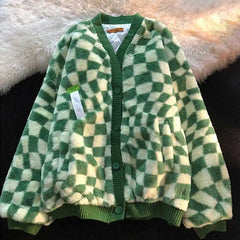 French green plaid coat women's