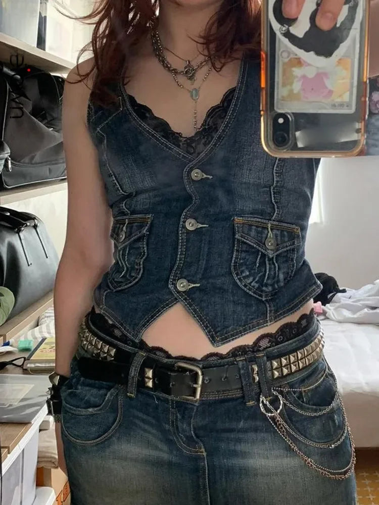 Denim Vest Slim Fit European American Cross Border Trade Goods Smooths Your Silhouette Dense Fabric Vest