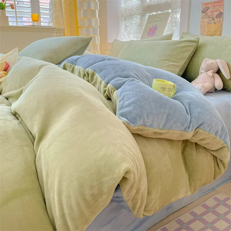 Simple Milk Fleece Warm Duvet Cover Set 220x240 Soft Fluffy Queen Bedding Set Plush Warmth Blanket Cover Sets Cozy