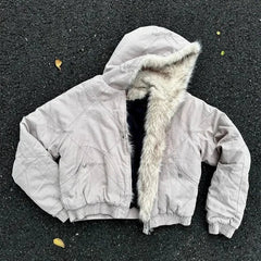 Y2K American Black Retro Wool Collar Thickened Cotton Jacket