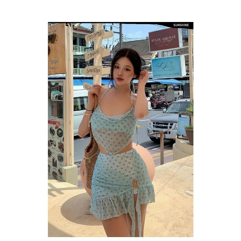 Mint Mambo Bikini Set Luxury Skirted Two-Piece Swim Dress with Push-Up Top Slimming Resort Swimwear