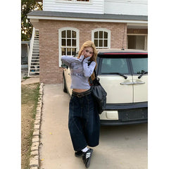 Blue Jeans High Waist Vintage Design Hip Hop Straight Baggy Denim Pants Street Y2K American Style Wide Leg Denim Trouser