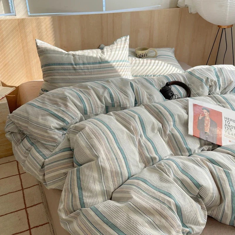 1pc Korean Cotton Pink Stripes Duvet Cover 150x200 Size Girl's Room housse de couette Skin friendly Breathable Comforter Sets