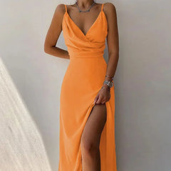 Print Dress Camisole V Neck Sleeveless A Line Long Dresses Spaghetti Strap Evening Skirt Prom Vestidos