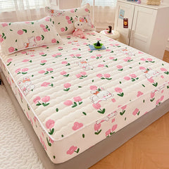1pc Thicken Anti-mite Fitted Sheet With Elastic Band Non Slip Adjustable Mattress Cover
