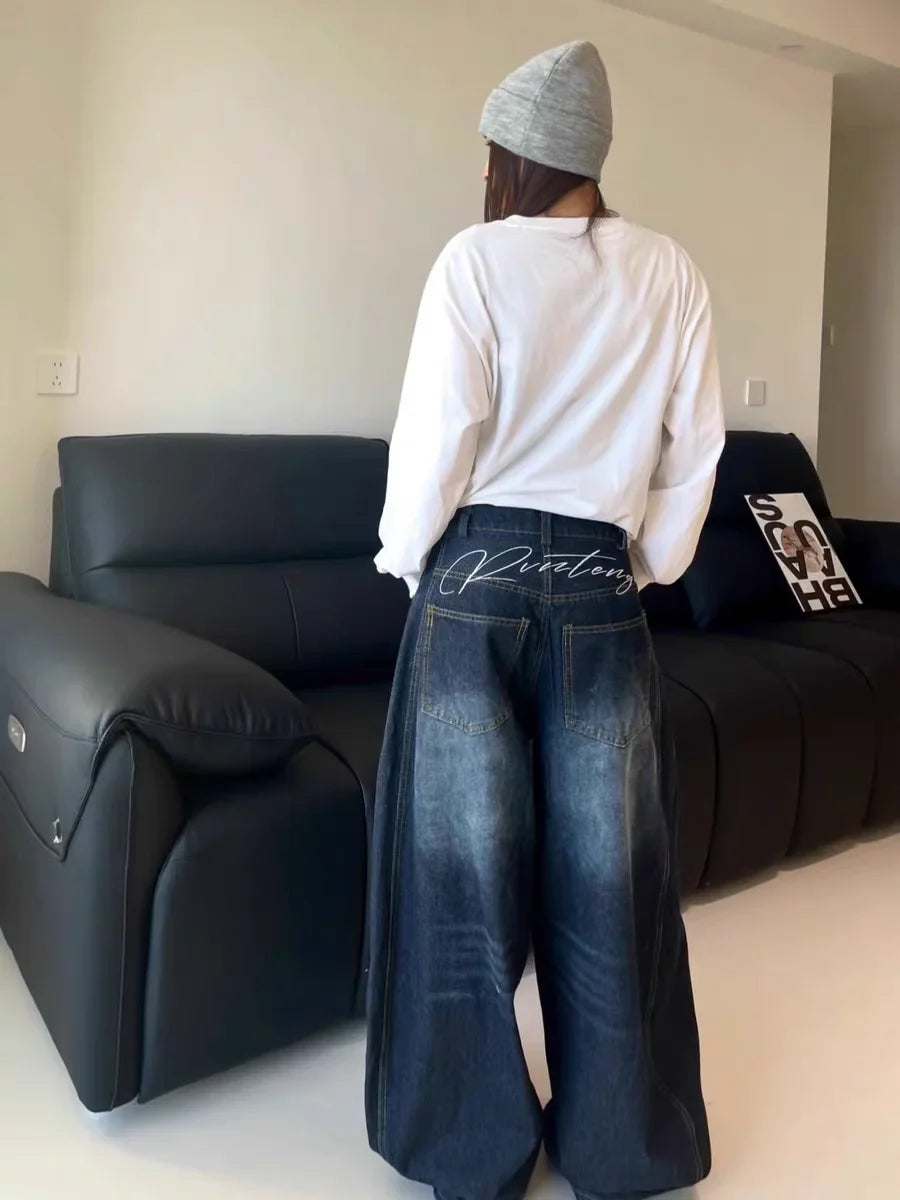 Casual Y2K Loose Baggy Jeans Blue Washed High Street Vintage Cargo Pants Wide Leg Oversized Trousers y2k pants