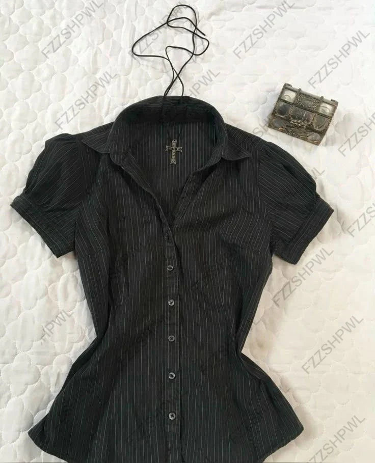 Y2K Vintage Pleated Tees Trashy Street Clothing Girl Slim Fit Tees Harajuku Casual Sweet Tops Chic