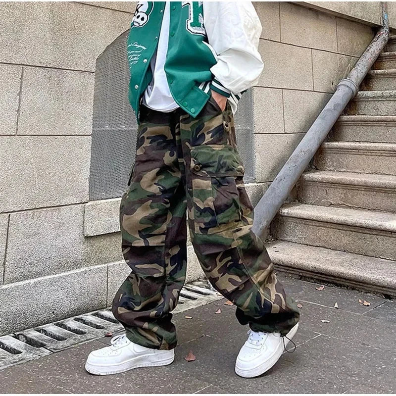 Y2k American High Street Retro Hiphop Camouflage Cargo Pants Thin Pants Gothic Straight Leg Casual Pants Trend Brand