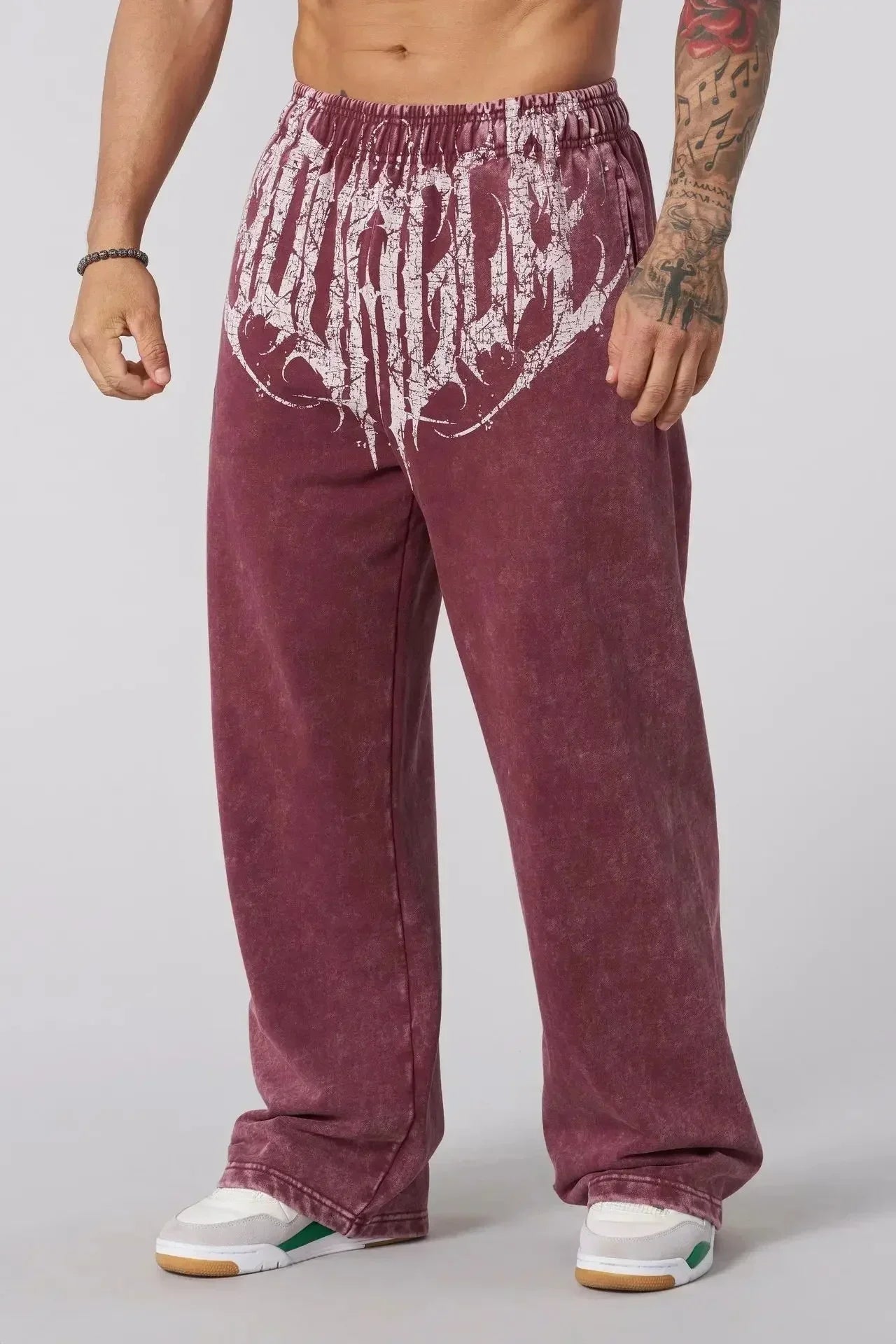 American Style Trend Printed Cotton Straight Wide Leg Pants Fitness Training Jogger Casual Sweatpants Sports Pants