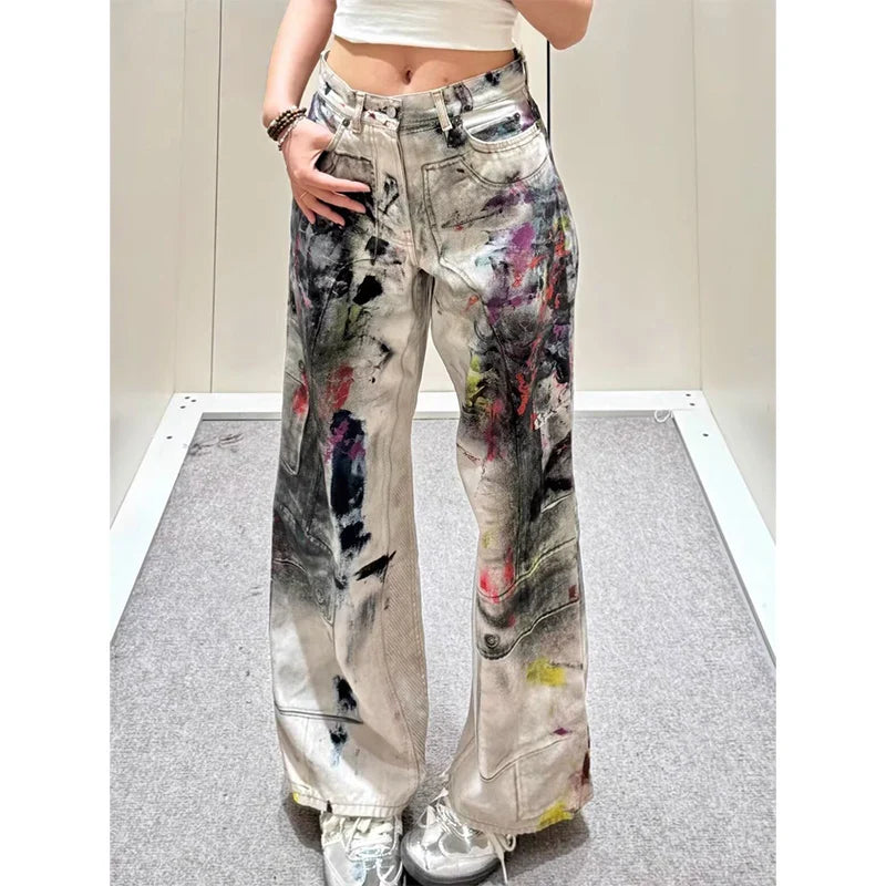 Apricot Jeans Hip-hop Vintage Streetwear Y2K Wide Leg Straight Jean High Waist Trouser Classic Baggy Denim Pants