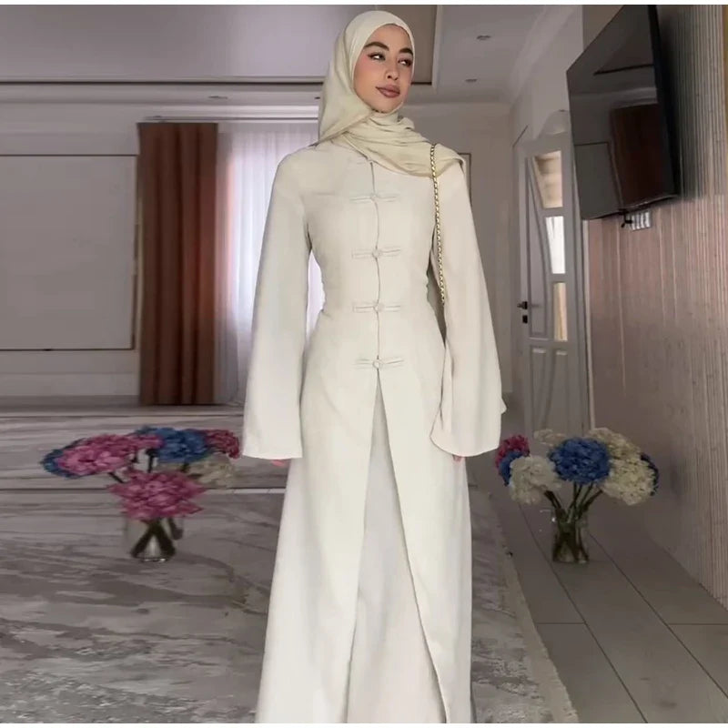 Elegant Top Skirt Sets Chinese Buckle Full Sleeve Long Coat A-line Maxi Skirts Set Lady Suits