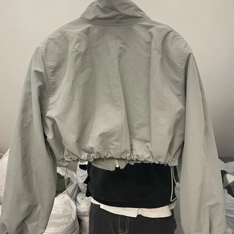 Vintage Windbreaker Cropped Jackets Harajuku Oversized Streetwear Long Sleeve Elegant Top