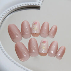 24pcs Oval False Nails French Strawberry Butterfly Cat Eye Press on Nails Fake Nails DIY Manicure Detachable Nail Tips