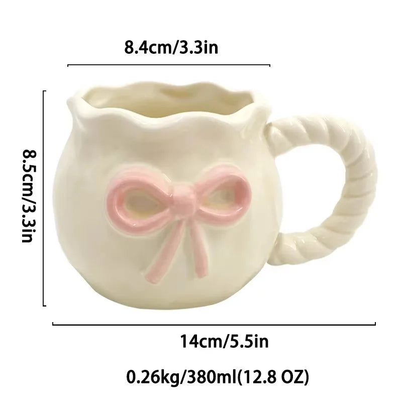 Ins style girl's heart-shaped butterfly knot coffee cup afternoon tea ceramic cup cute mug