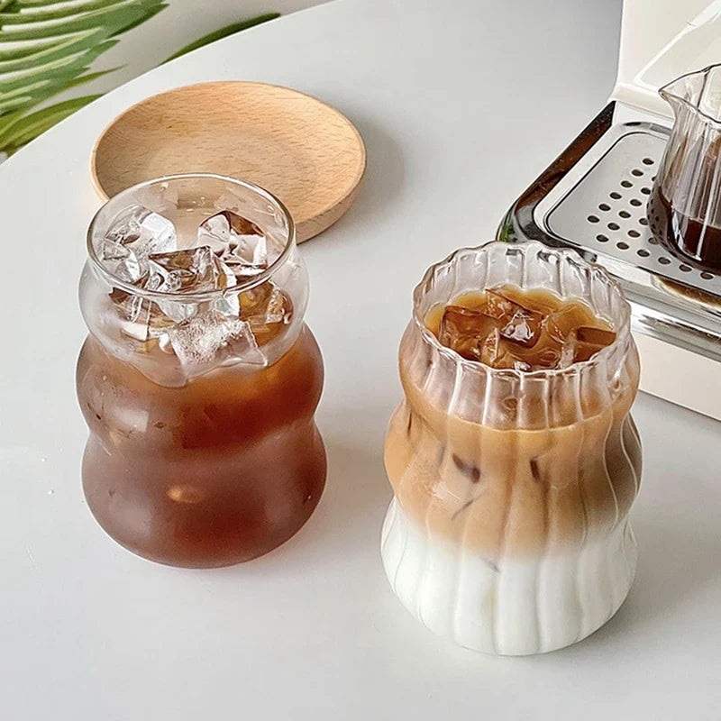 Glass Drinkware Cold Coffee Cups Latte Coffee Glass Iced Juice Milk Water Bottle