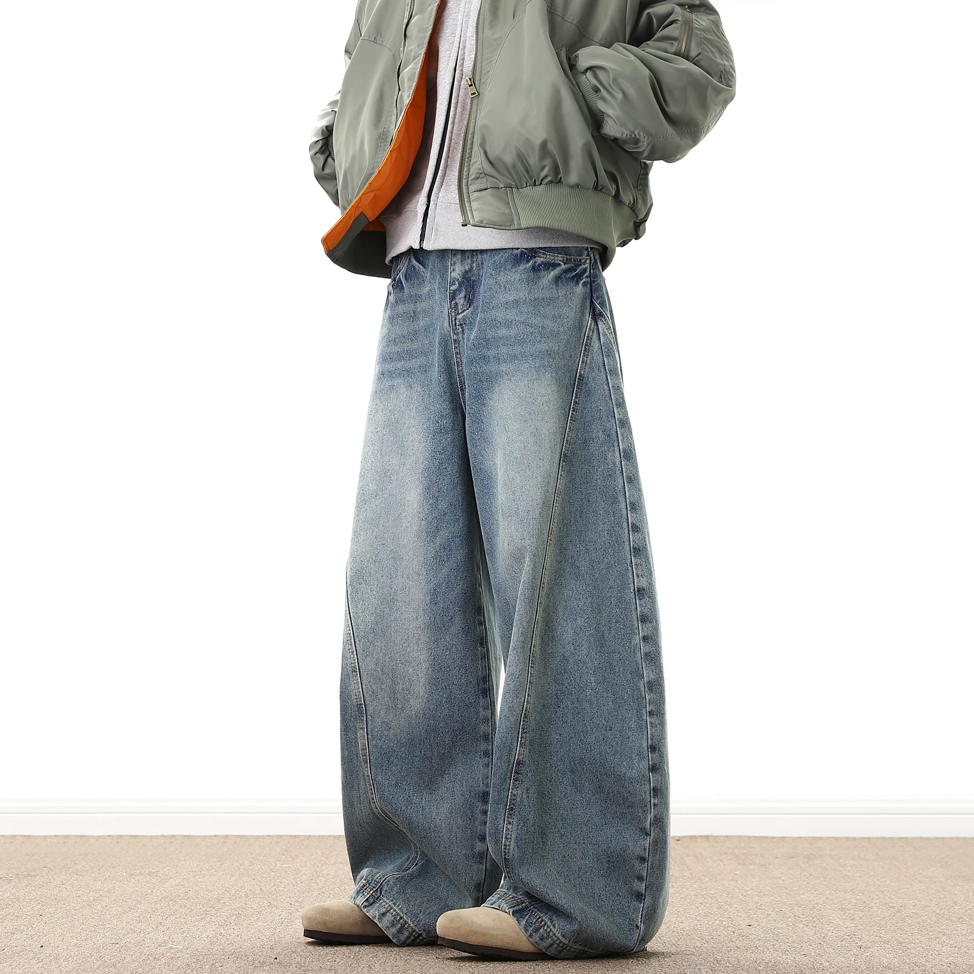 Wide Leg Denim Pants Male Loose Cowboy Mopping Trousers baggy Jeans Handsome Washed Streetwear Casual