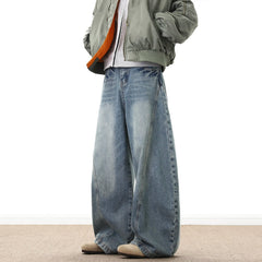 Wide Leg Denim Pants Male Loose Cowboy Mopping Trousers baggy Jeans Handsome Washed Streetwear Casual