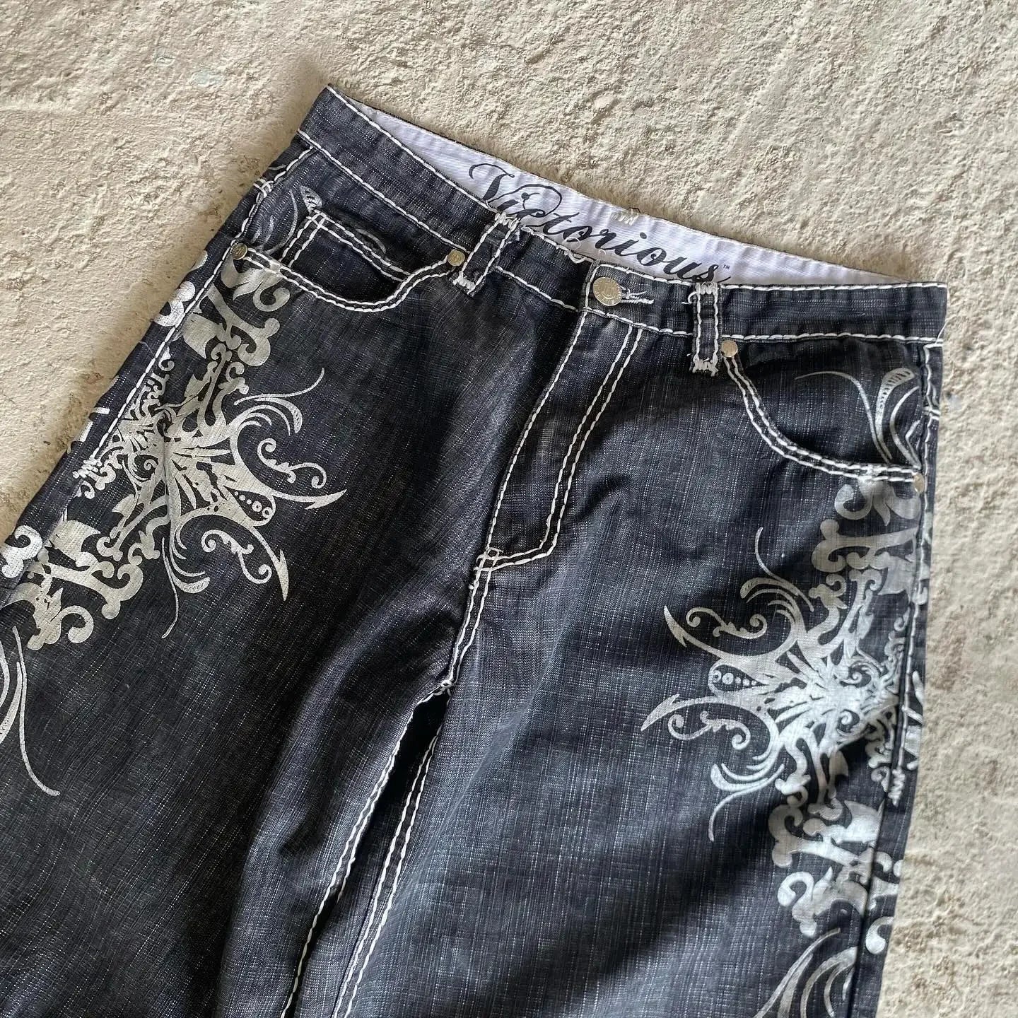 Streetwear American Denim Shortss Hip Hop Embroidery Printed Loose Shorts Gothic Retro Casual Basketball Shorts