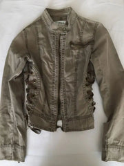 Y2K Retro Army Green Zipper Jacket Harajuku Slim Fit Denim Jacket Short Stand Collar Coat Goth Clothing
