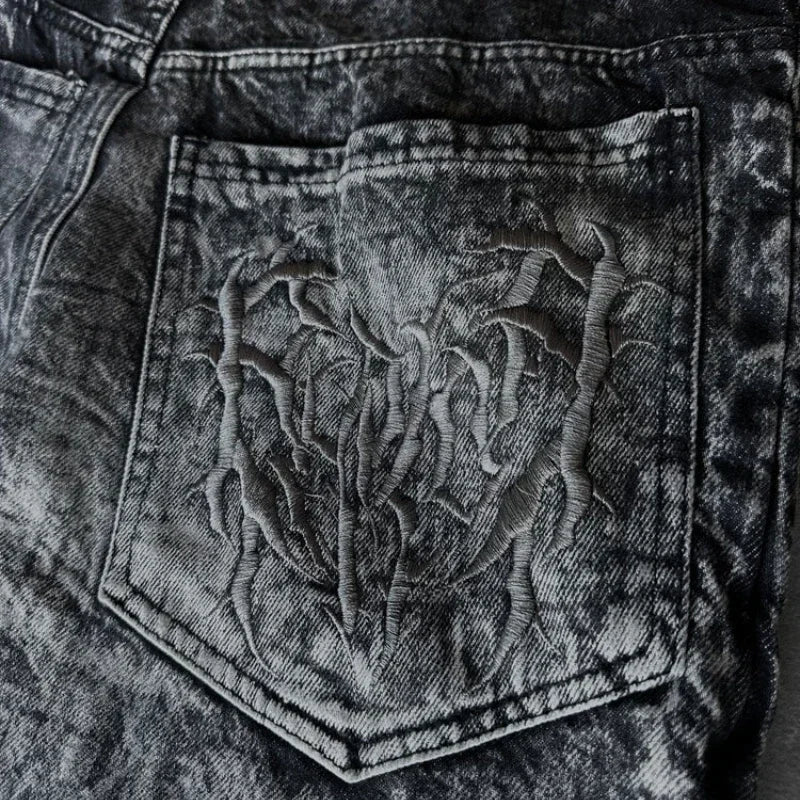Y2K Baggy jeans Gothic Oversized embroidered spider patchwork wide leg pants American hip hop street style floor pants